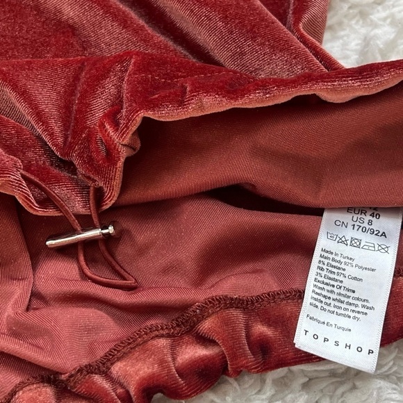 Topshop Velour Cropped Long Sleeve Rust Orange Pullover Sweatshirt Top size 8 - Picture 5 of 8